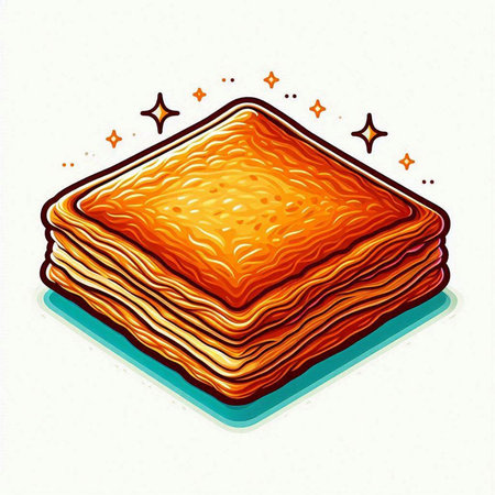 Illustration of a stack of pancakes on a white background with starsのイラスト素材