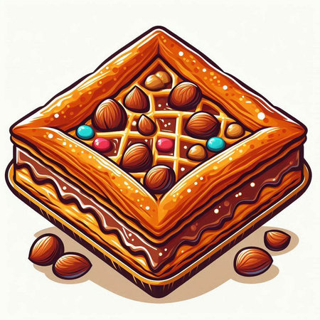 Illustration of a chocolate waffle with hazelnuts and candiesのイラスト素材