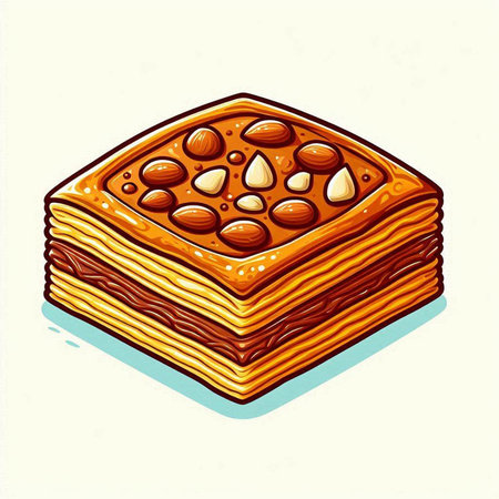 Illustration of a piece of chocolate cake with nuts. Vector illustration.のイラスト素材