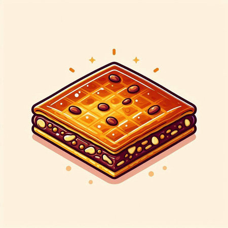 Illustration of sweet waffles with chocolate on a light background.のイラスト素材