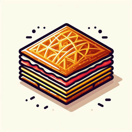 Illustration of a stack of tasty waffles on a white backgroundのイラスト素材