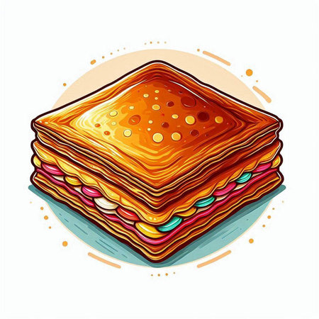 Illustration of a stack of multicolored pancakes on a white backgroundのイラスト素材