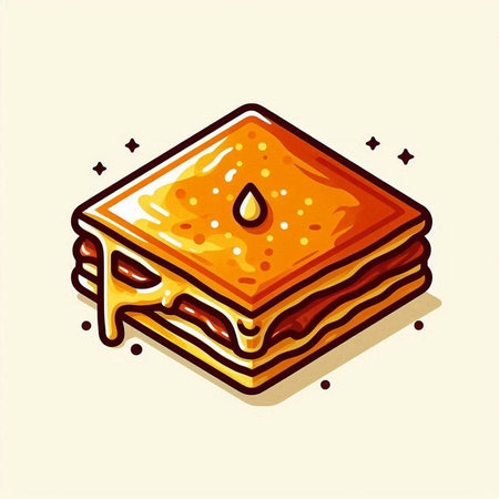 Illustration of a stack of pancakes with honey on a light backgroundのイラスト素材