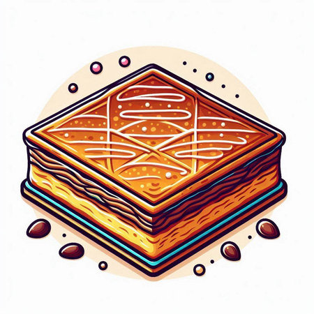 Baklava with coffee beans. Hand drawn vector illustration.のイラスト素材