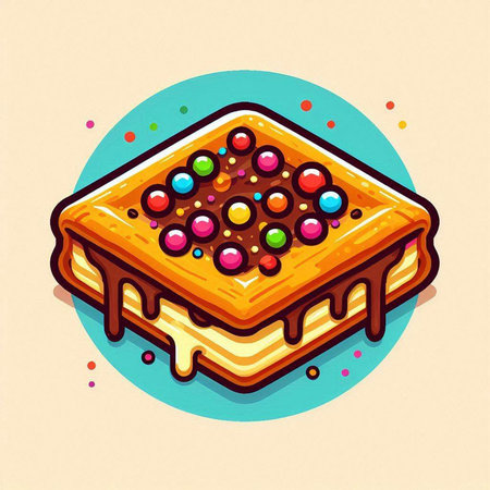Belgian waffles with chocolate and sprinkles. Vector illustration.のイラスト素材