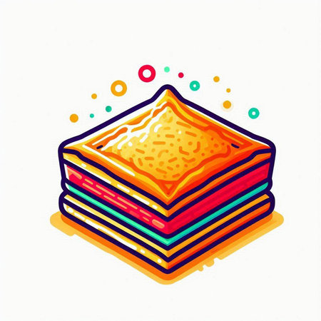 Vector illustration of a stack of multicolored sandwiches on a white backgroundのイラスト素材
