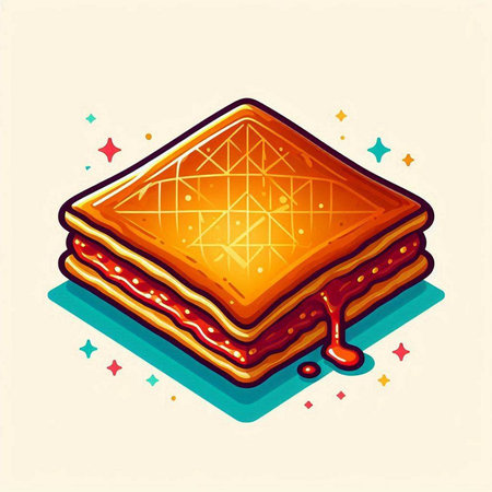 Illustration of a stack of pancakes with jam and cheese on a light backgroundのイラスト素材