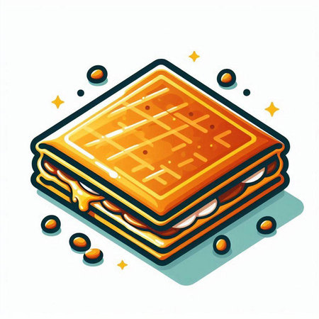 Vector illustration of a sandwich with cheese and caramel on a white backgroundのイラスト素材