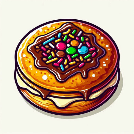 Donut with chocolate glaze and sprinkles. Vector illustration.のイラスト素材