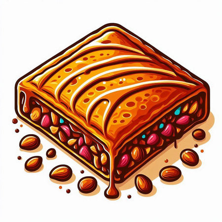 Traditional turkish dessert baklava with cashew, walnuts. Vector illustration.のイラスト素材