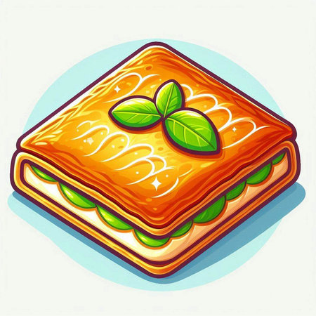 Turkish baklava with pistachio and mint, vector illustrationのイラスト素材