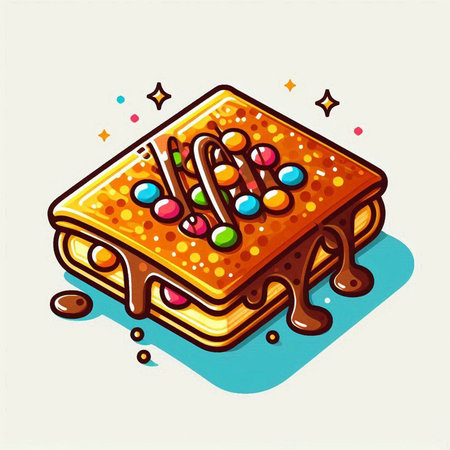 Belgian waffles with chocolate and candies, vector illustration.のイラスト素材