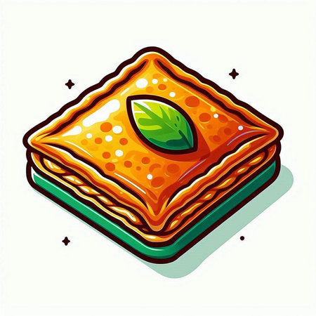 Illustration of a slice of baklava on a white backgroundのイラスト素材