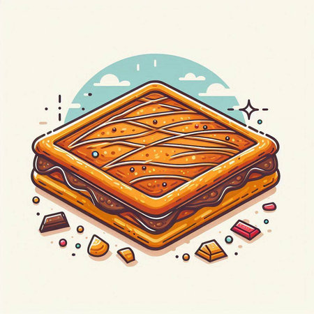 Vector illustration of a piece of cake with chocolate on a white backgroundのイラスト素材