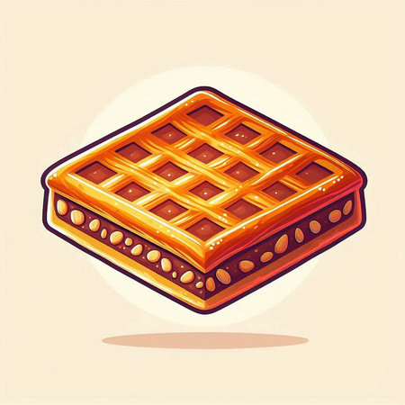 Illustration of a chocolate wafer with caramel filling on a light backgroundのイラスト素材