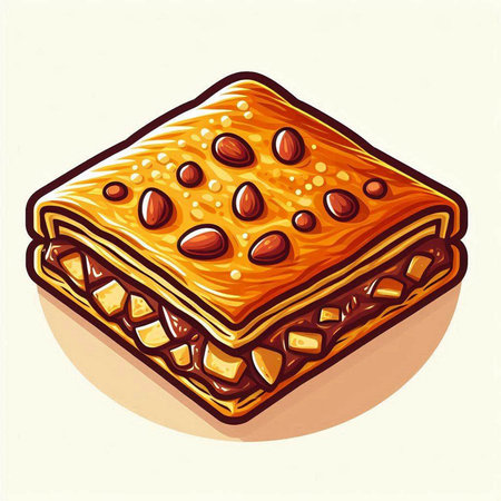 Sweet baklava with nuts. Vector hand drawn illustration.のイラスト素材