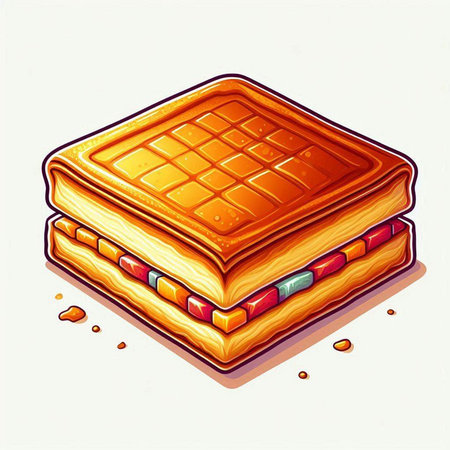 Illustration of a waffle in a cartoon style on a white backgroundのイラスト素材