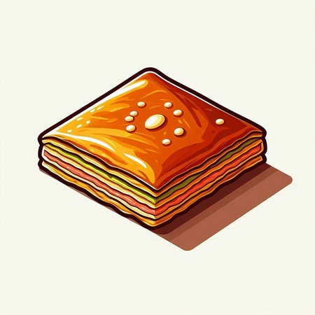 Illustration of a stack of lasagna on a white background.のイラスト素材