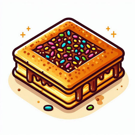Vector illustration of a sweet waffle with chocolate and caramel on a white backgroundのイラスト素材