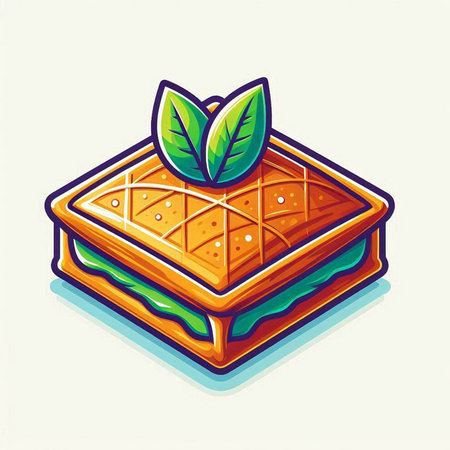 Illustration of a sandwich with cheese and herbs. Vector illustration.のイラスト素材