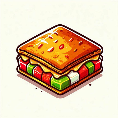 Illustration of a sandwich with cheese, vegetables and jam. Vector illustration.のイラスト素材