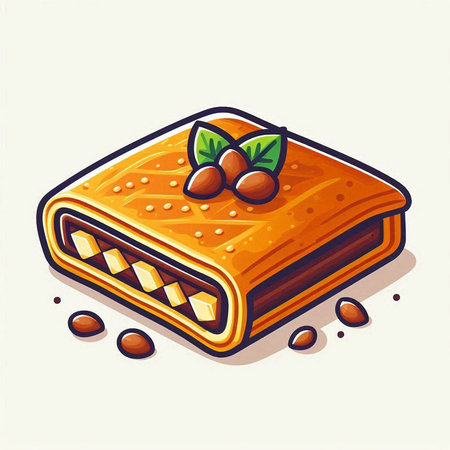 Baklava. Traditional Turkish dessert. Vector illustration in cartoon style.のイラスト素材