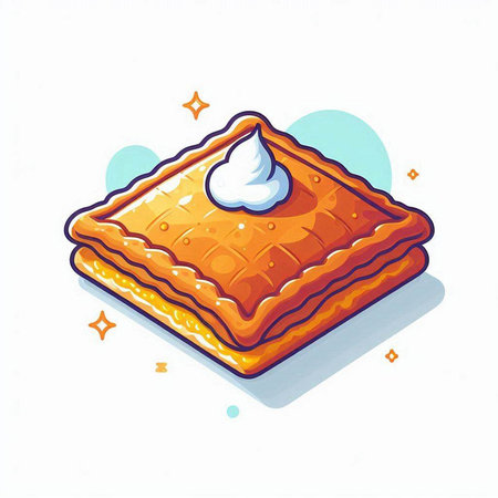 Illustration of a piece of pie with cream on a white backgroundのイラスト素材