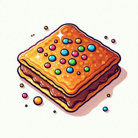 Illustration of a piece of cookies with colorful sprinkles on a white backgroundのイラスト素材