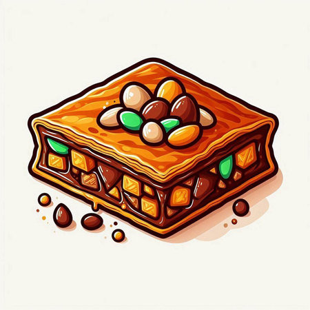 Traditional turkish dessert baklava with cashew, walnuts. Vector illustration.のイラスト素材