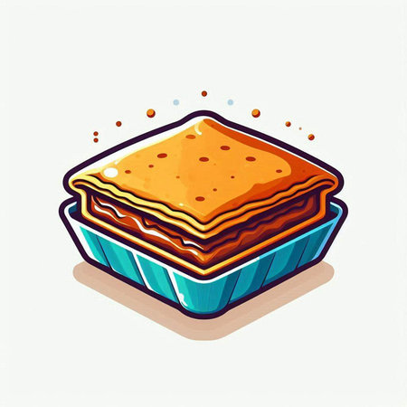 Illustration of a slice of lasagna in a blue box.のイラスト素材