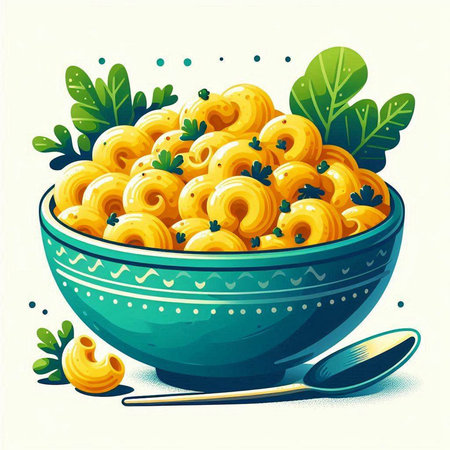 Vector illustration of bowl of macaroni with parsley and spoonのイラスト素材