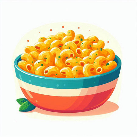 Illustration of a bowl of macaroni pasta on white backgroundのイラスト素材