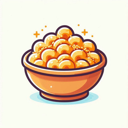 Bowl of sweet potato dumplings. Hand drawn vector illustration.のイラスト素材