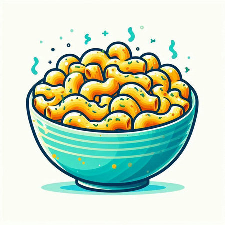 Bowl of macaroni in cartoon style. Vector illustration.のイラスト素材
