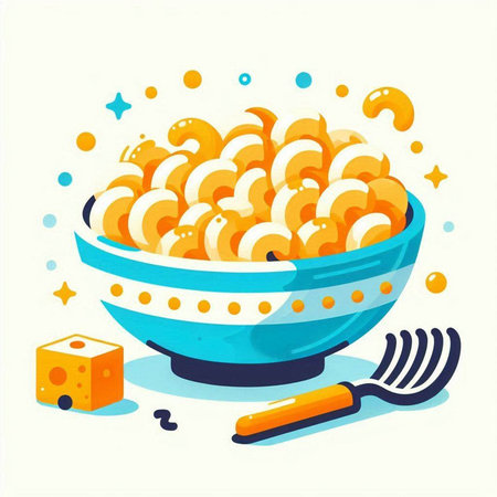 Bowl of macaroni. Vector illustration in flat style.のイラスト素材