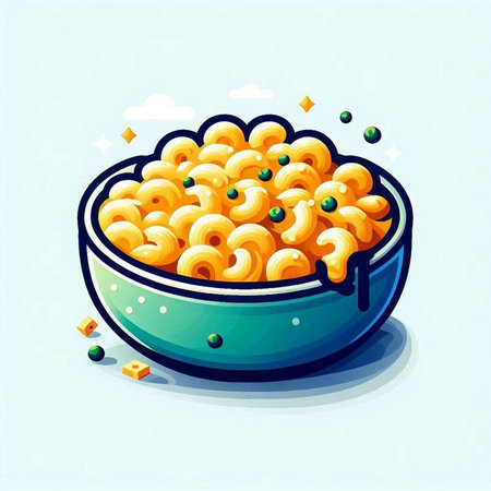 Illustration of a bowl of macaroni on blue background.のイラスト素材