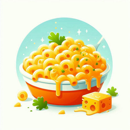 Illustration of a bowl of macaroni with cheese and parsleyのイラスト素材