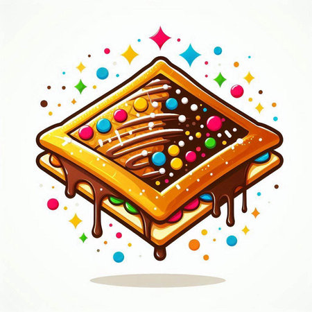 Vector illustration of a sweet waffle with chocolate topping on white backgroundのイラスト素材