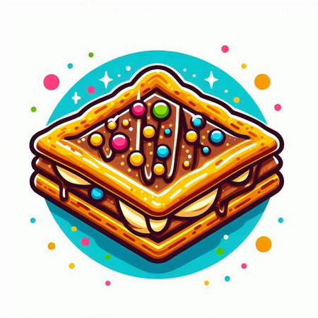 Vector illustration of a stack of waffles with chocolate and multicolored sprinklesのイラスト素材