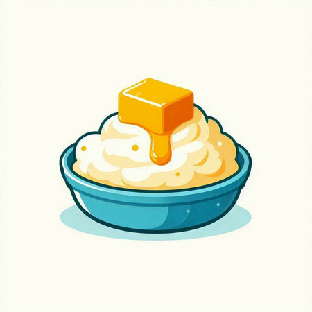 Illustration of a bowl of cottage cheese with honey on a white backgroundのイラスト素材