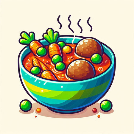 Vegetable soup with meatballs in bowl. Vector illustration.のイラスト素材