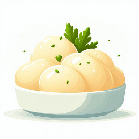 Illustration of boiled mozzarella in a bowl with parsleyのイラスト素材