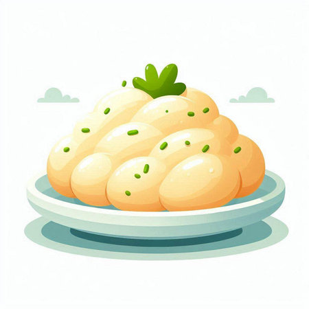Potato dumplings on plate. Vector illustration in cartoon styleのイラスト素材