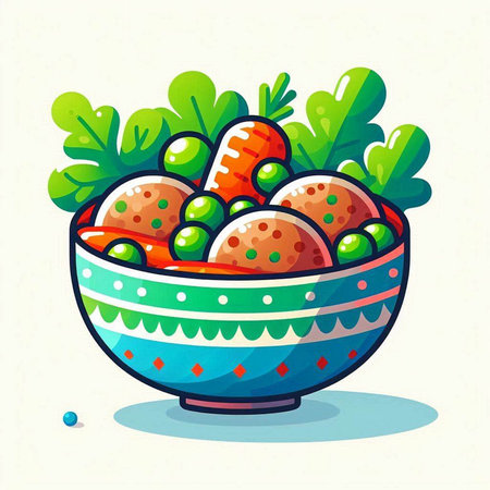 Vegetable salad in a bowl. Vector illustration, flat style.のイラスト素材