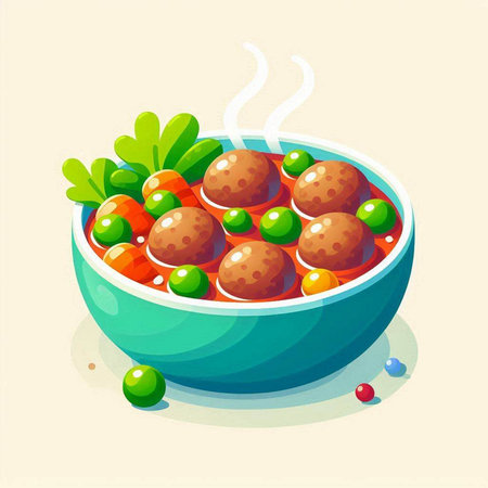 Meatballs in tomato sauce with parsley in a bowl. Vector illustration.のイラスト素材