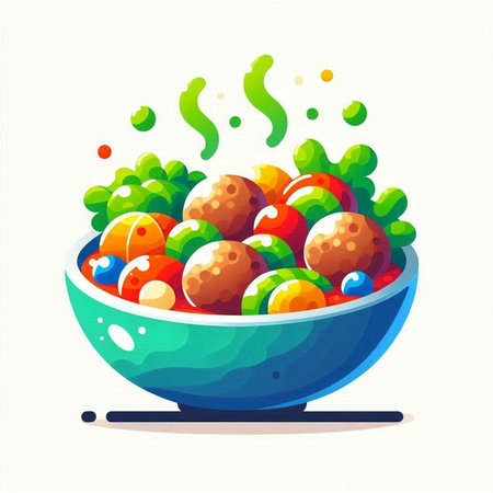 Bowl of salad with tomatoes and olives. Vector illustration.のイラスト素材