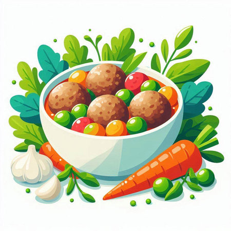 Vegetable salad in bowl with carrot, onion, garlic and parsleyのイラスト素材