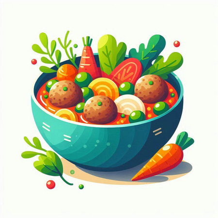 Vegetable salad in a bowl. Vector illustration. Vegetarian food.のイラスト素材