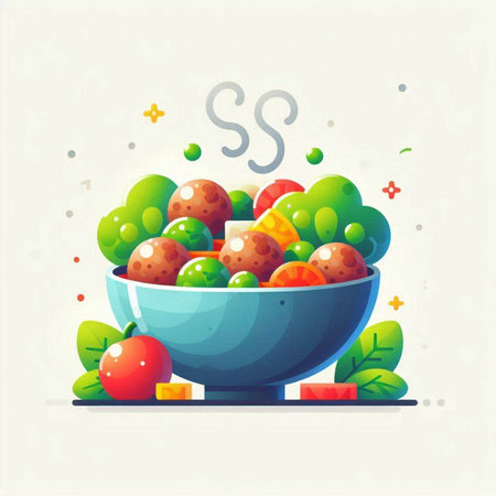 Healthy salad in a bowl. Vector illustration in flat style.のイラスト素材