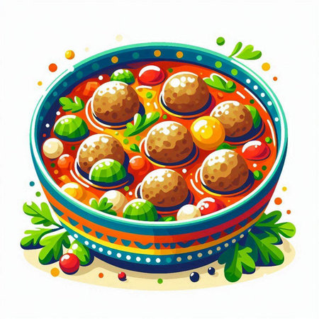Meatballs in tomato sauce. Vector illustration of meatballs in tomato sauce.のイラスト素材